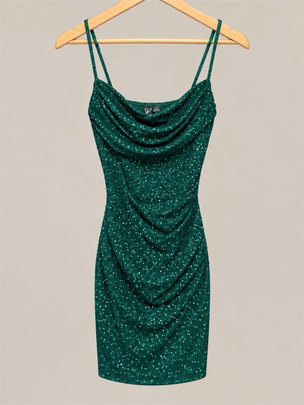 Windsor Emerald Sequin Draped Cowl Mini Dress